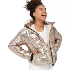 Aerie Puffer Metallic Sherpa Lined Winter Jacket Gold Women's Size Medium Coat